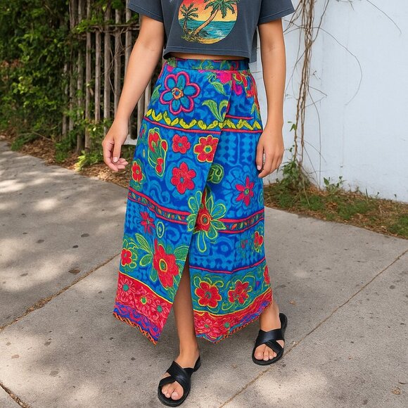 Bold Boho Floral Maxi, Tie Waist, Machine Washable 40” Length, S–L Adjustable - Picture 1 of 5